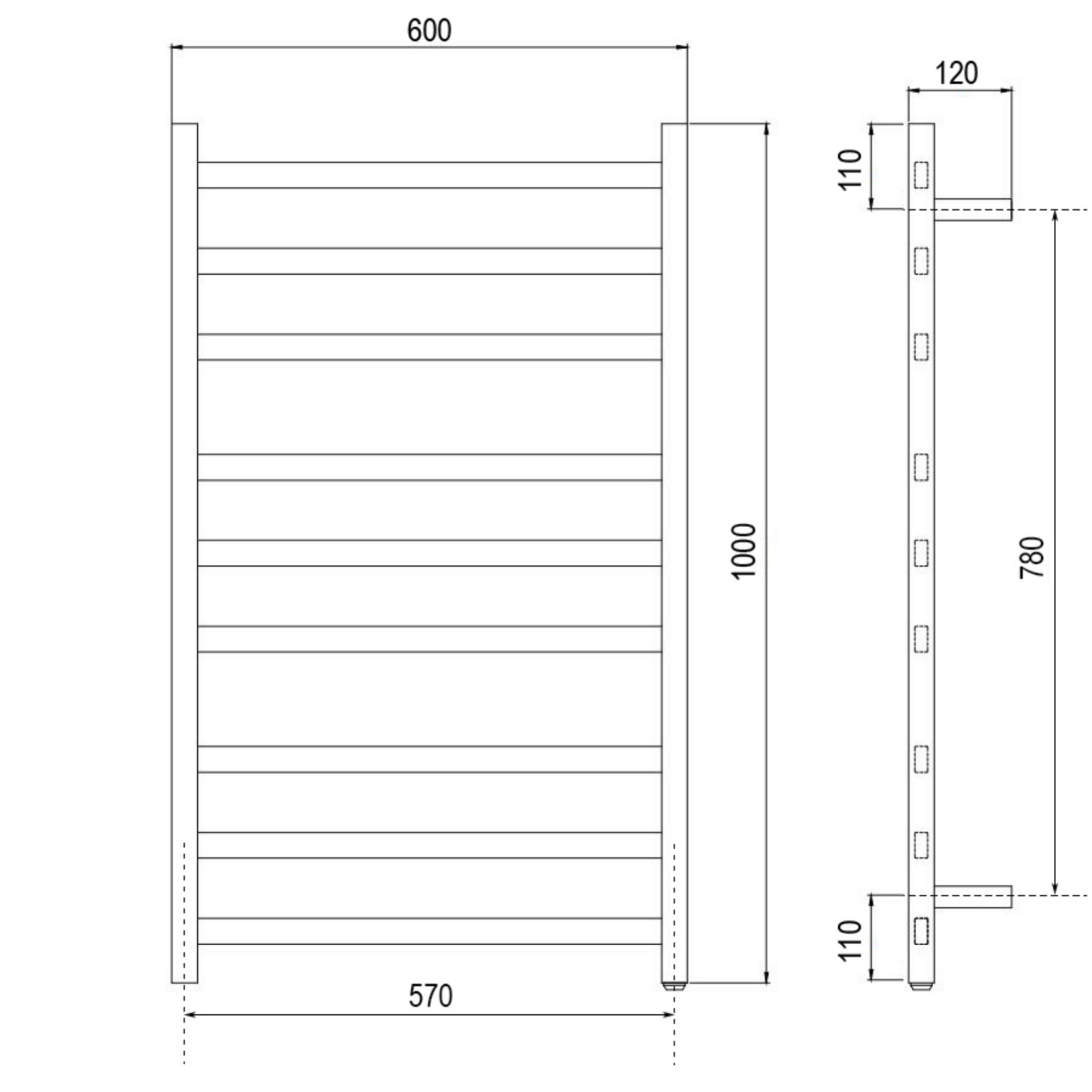 600 x 1000mm 9 Bar Bathroom Electric Stainless Steel Heated Towel Rail Rack Wall Mounted Tower Clothes Warmer Hanger Holder Black/Chrome