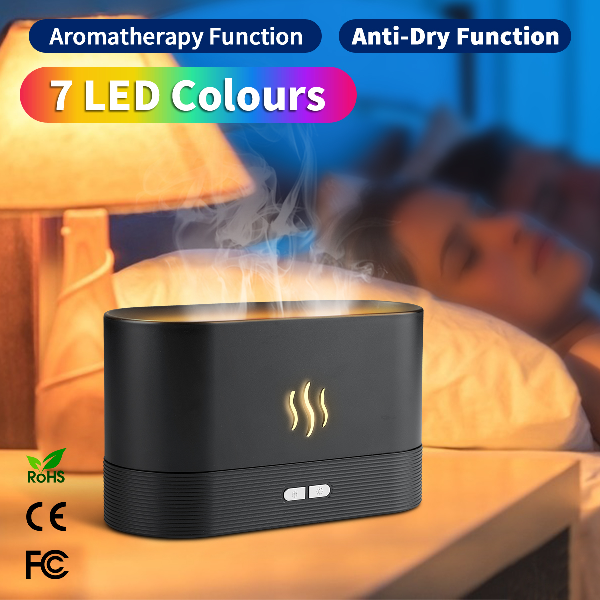 Aromatherapy Essential Oil Diffuser Air Humidifier Mist 7 RGB Flame Light 180ml