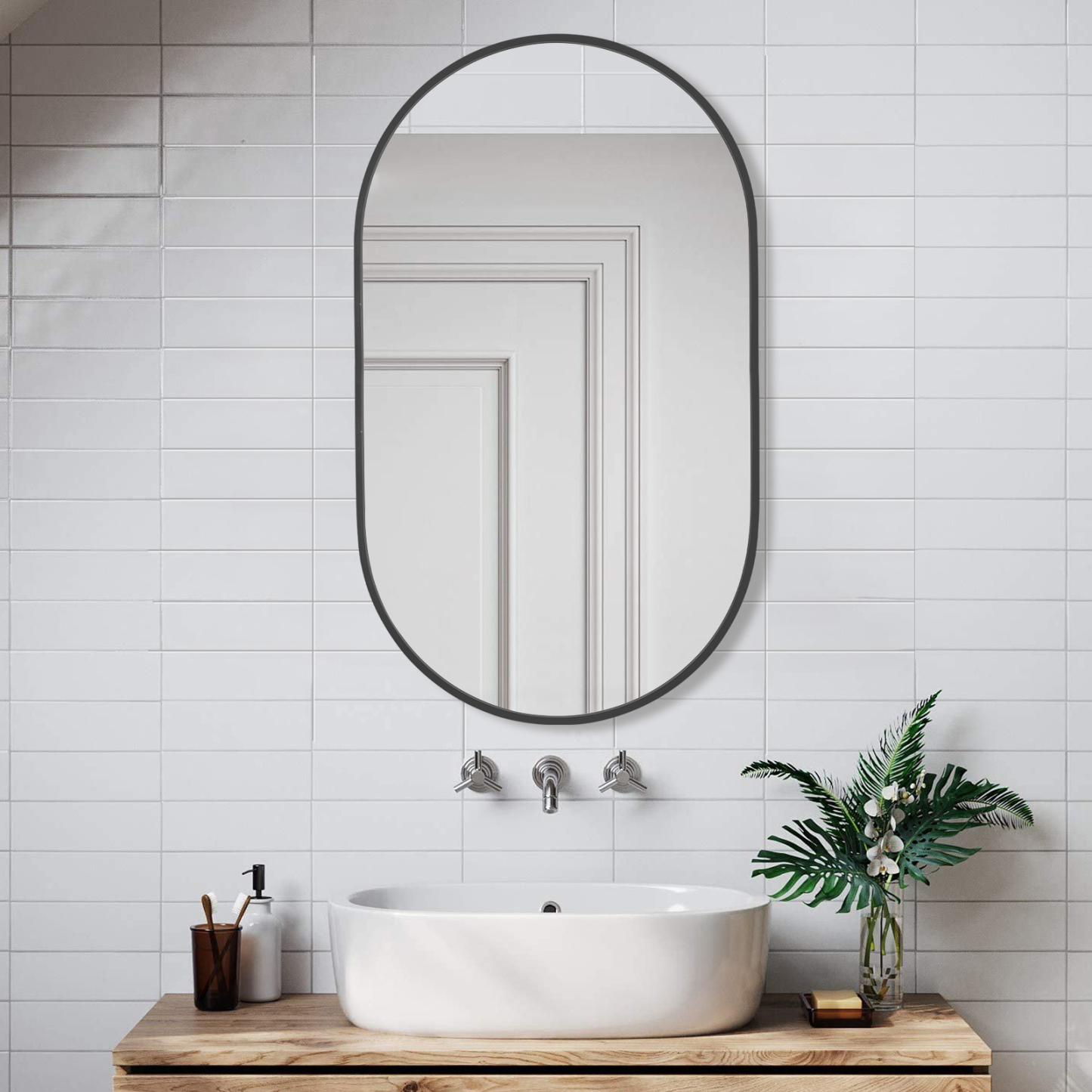 Oval Black Stainless Steel Frame Wall Bathroom Vanity Mirror Makeup Home Mirror Decor 500*700mm/ 560*900mm