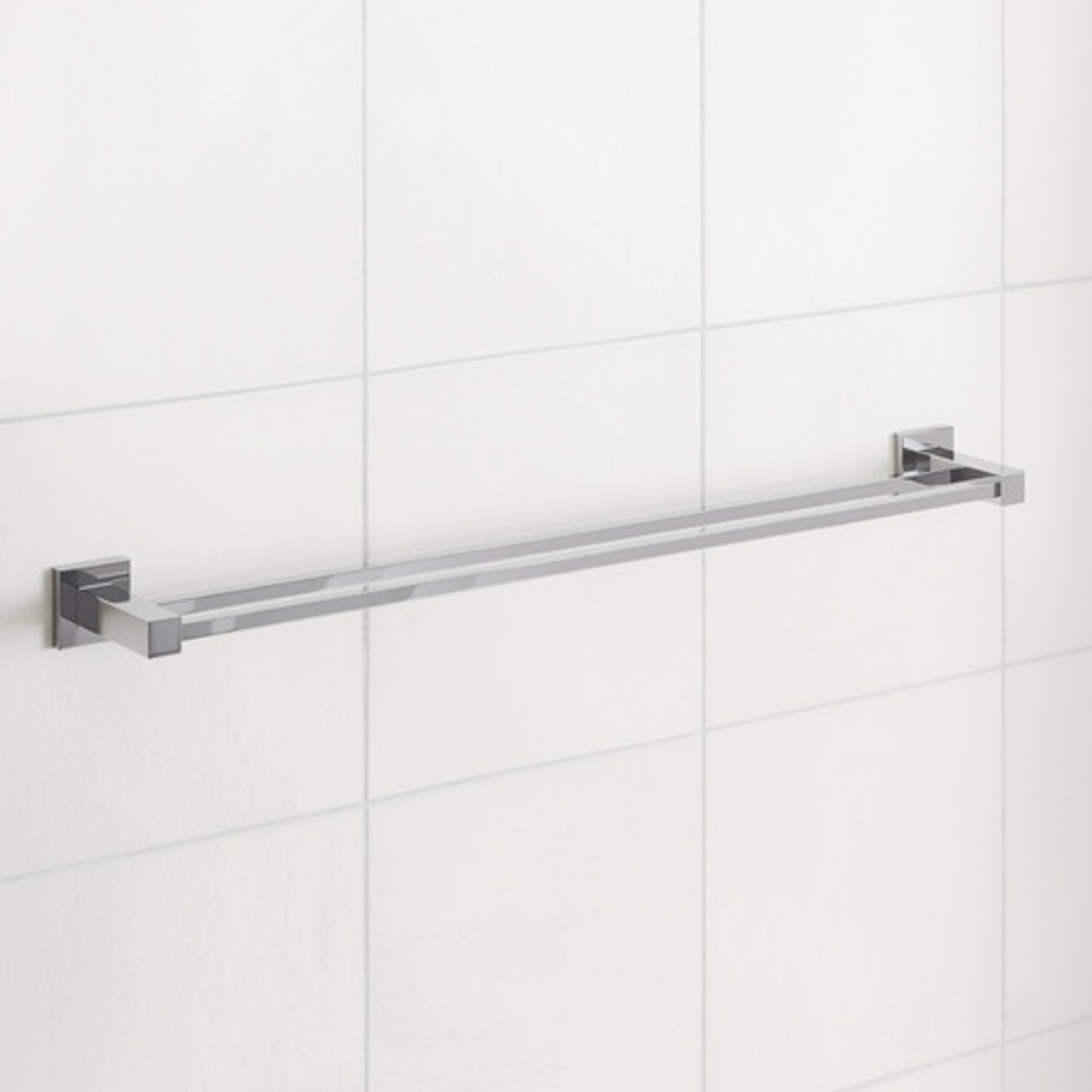 800mm Square Stainless Steel Bathroom Double Bars Towel Rail Rack Wall Mounted Clothes Hanger Holder Chrome/Black