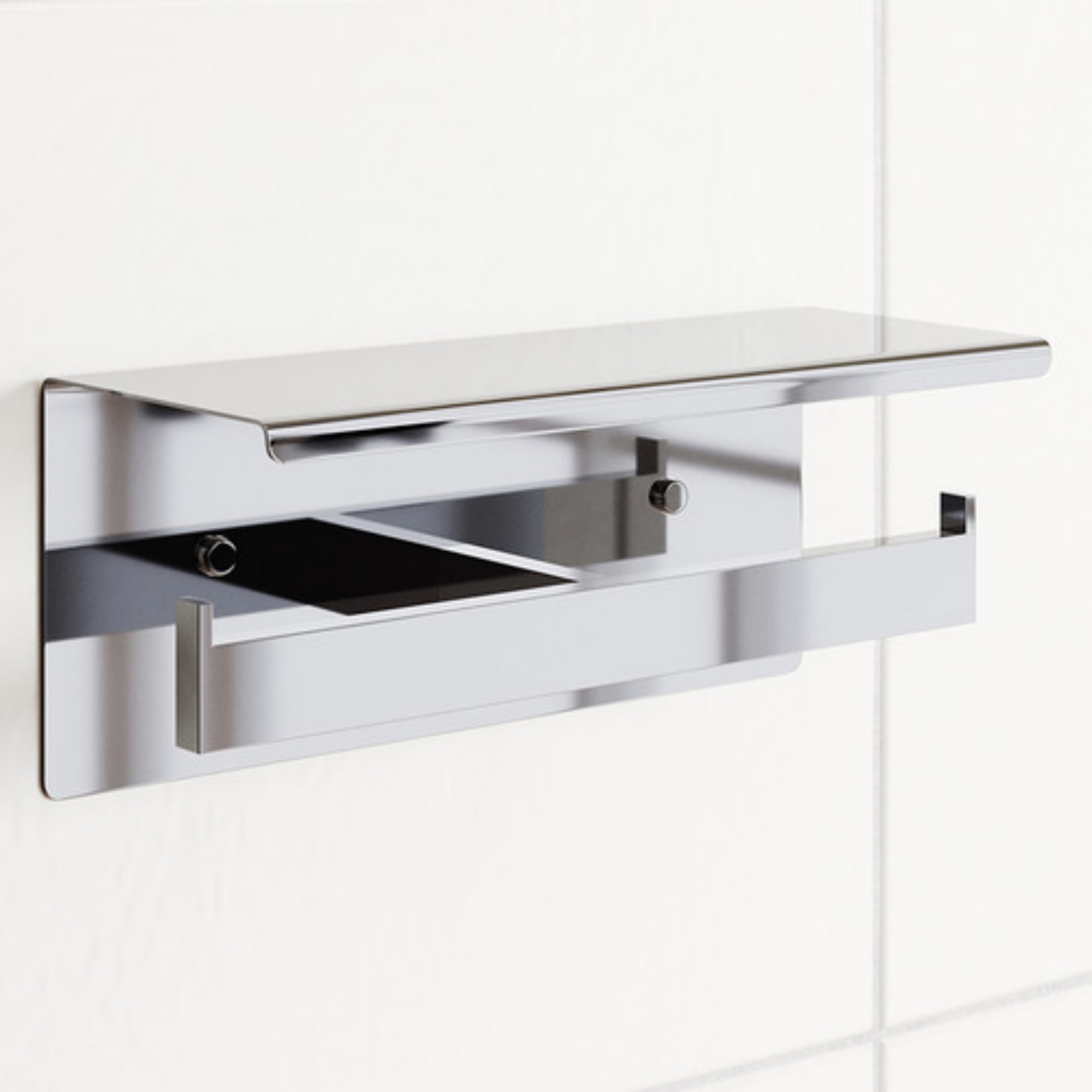 Stainless Steel Wall Mounted Double Toilet Paper Roll Holder With Cover Bathroom Toilet Tissue Hanger Hook Chrome/Black