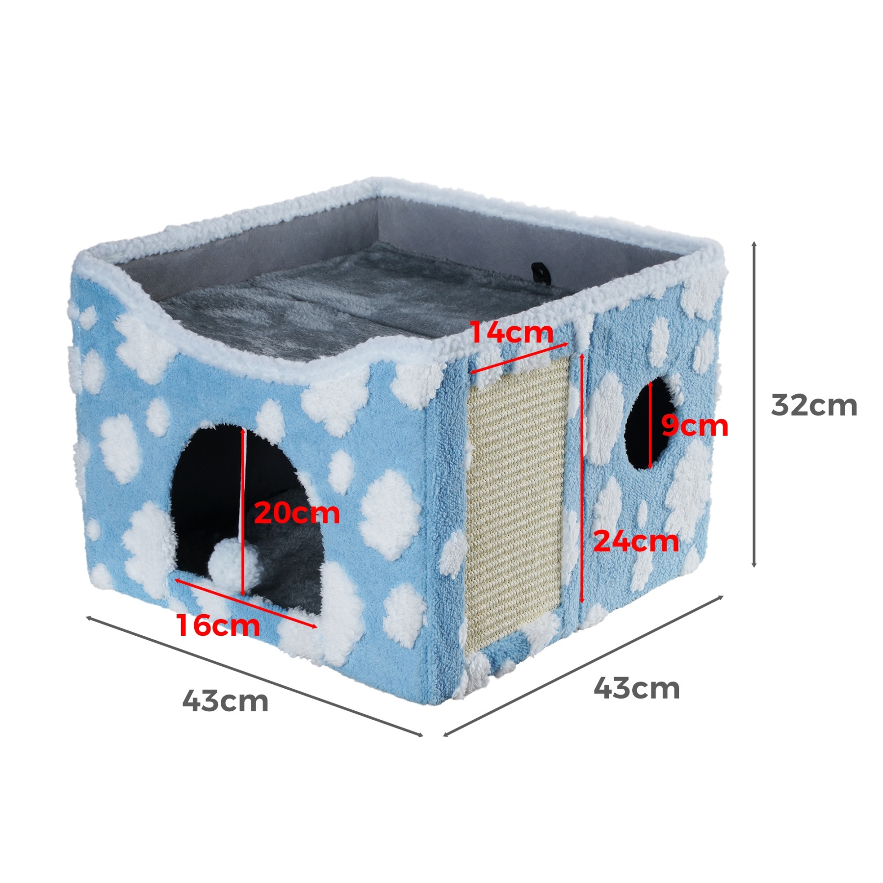 Foldable Indoor Pet Bed Cat Cave Felt Bed Scratch Pad Kitten Cat Hideaway House Grey/Blue