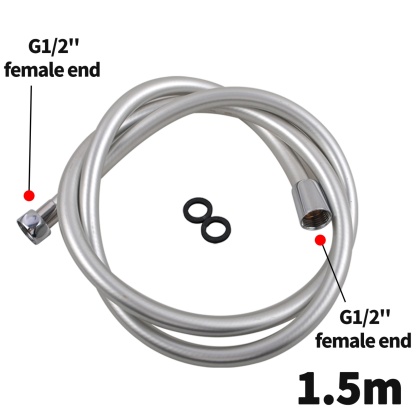 1500mm Flexible PVC Water Hose Bathroom Hand Held Shower Hose Pipe Connector Silver/Black