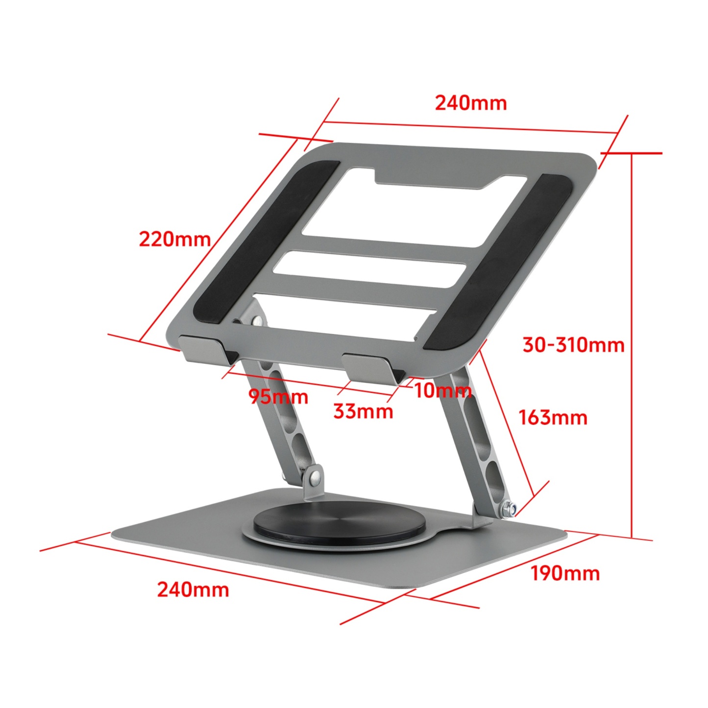 Adjustable Table Desk Tablet iPad Stand Holder 360° Swivel Foldable Home Office Laptops Monitor Riser Grey/Black