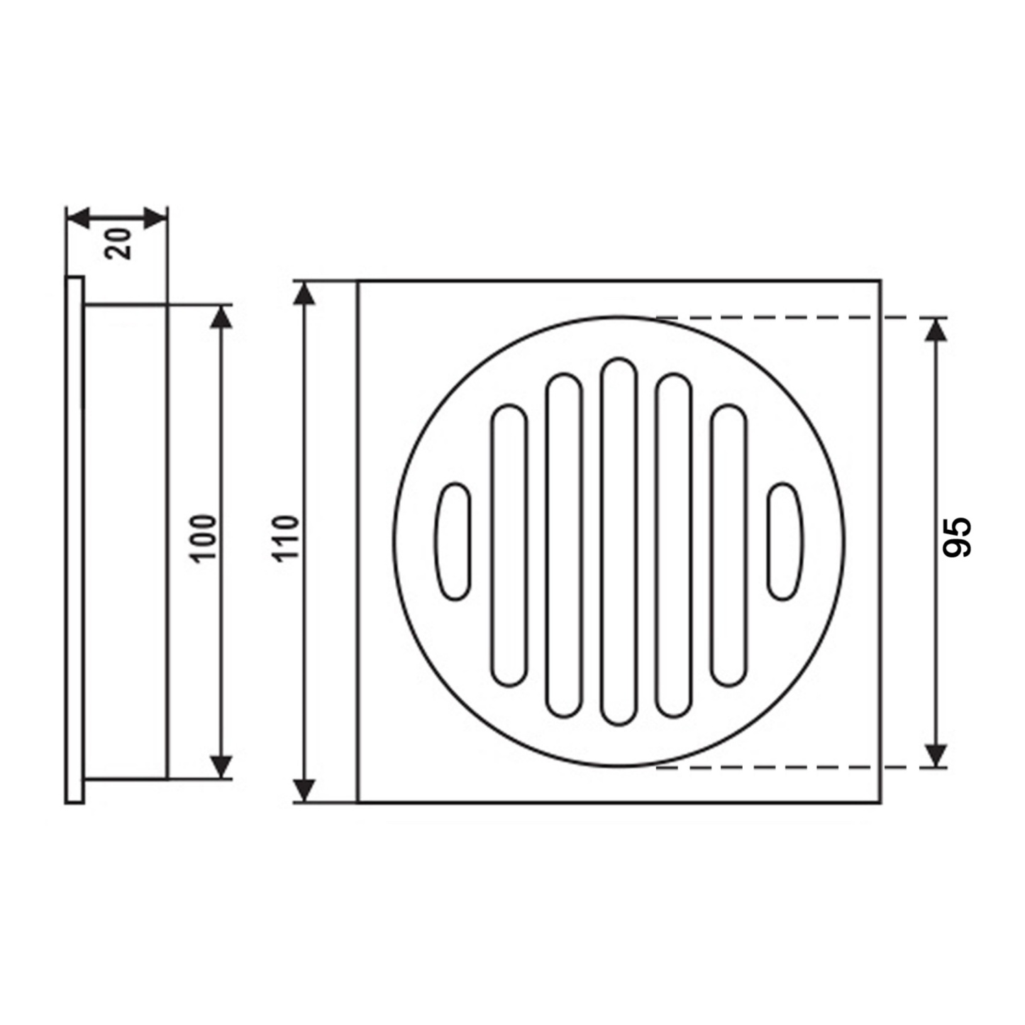 110mm Square Brass Bathroom Shower Drain Floor Waste Laundry Floor Water Outlet Chrome/Matte Black