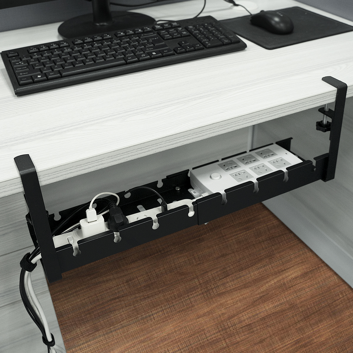 Cable Management Under Desk Cord Basket Tray Cable Organize Storage Black/White