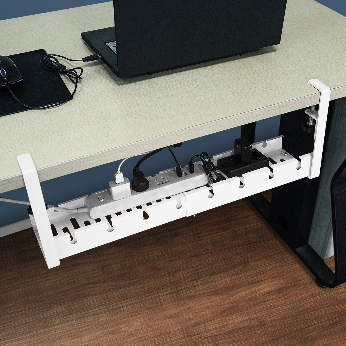 Cable Management Under Desk Cord Basket Tray Cable Organize Storage Black/White