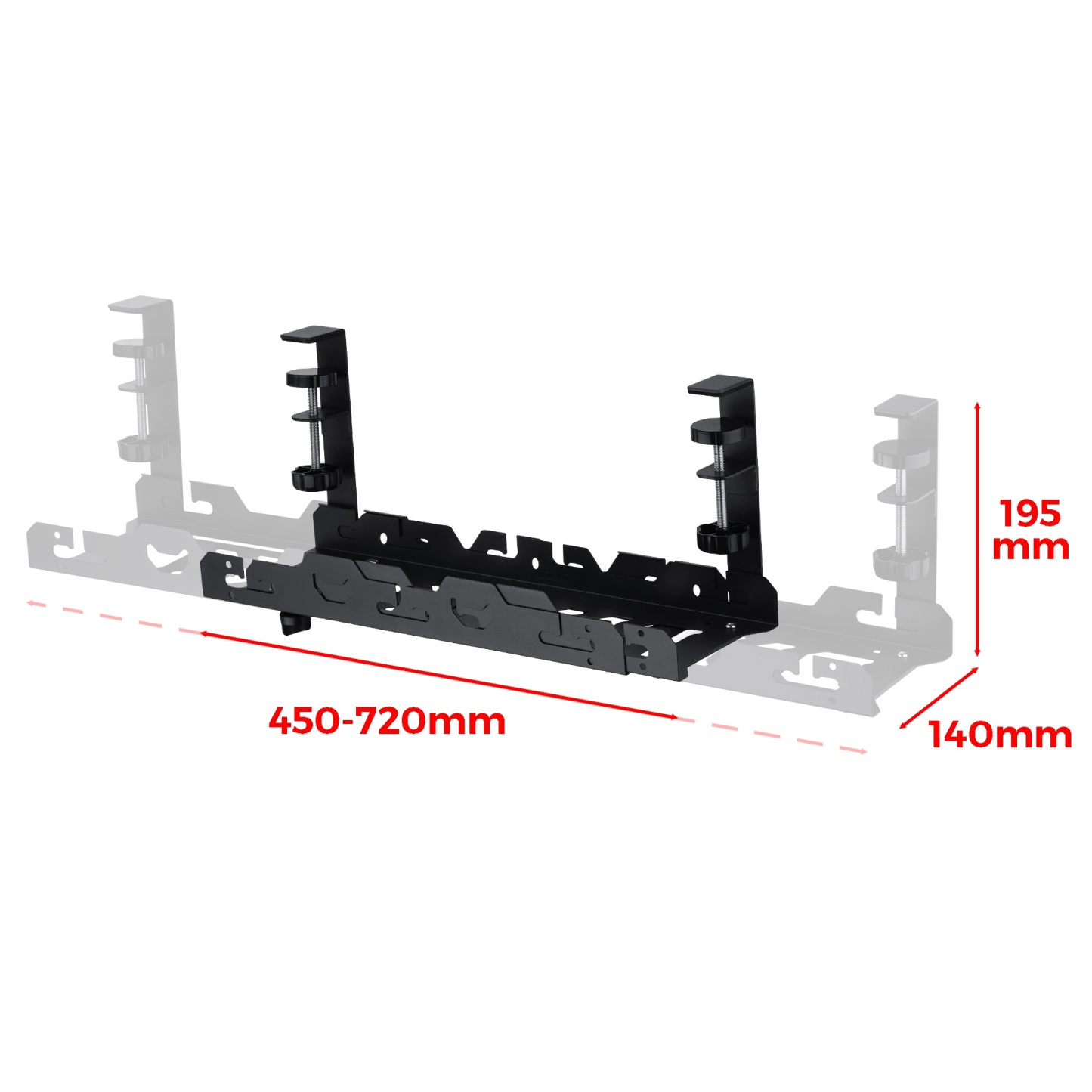 Extendable 45-72cm Under Desk Cable Management Tray Single Layer Cord Wire Power Holder Organizer White/Black
