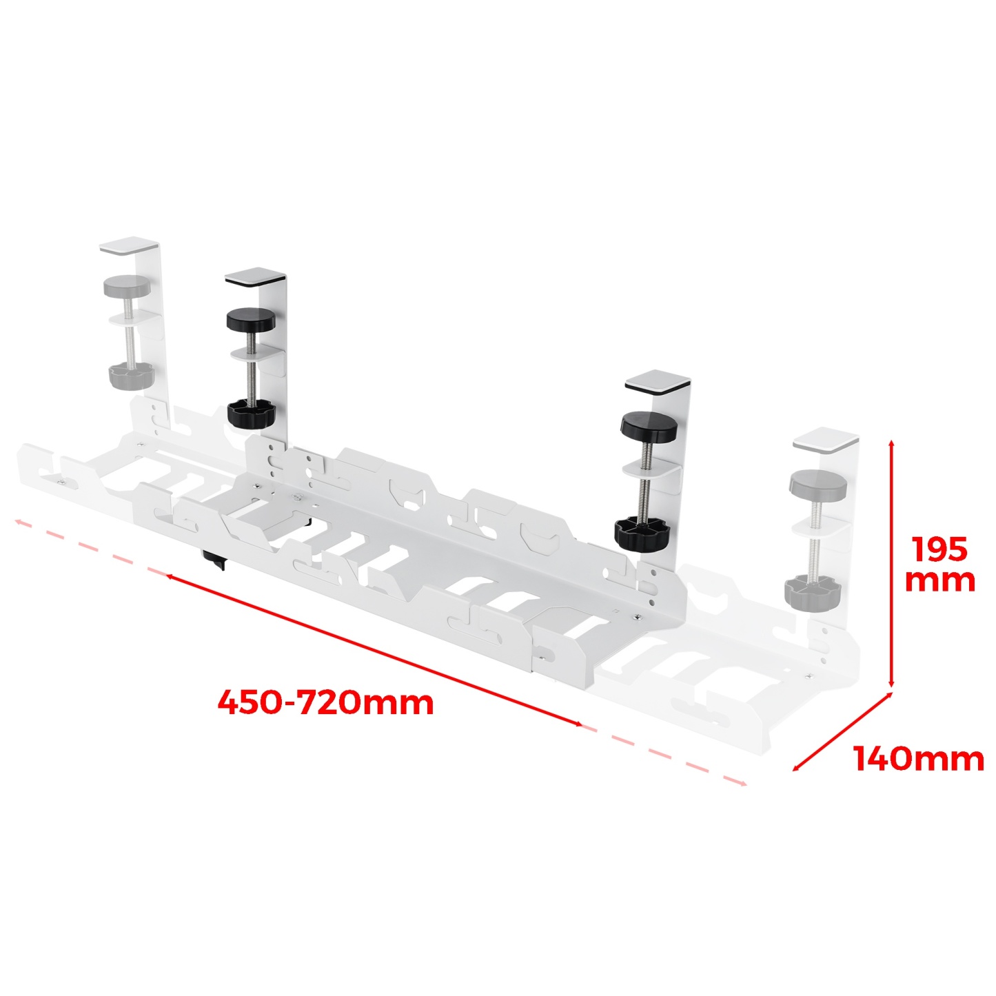 Extendable 45-72cm Under Desk Cable Management Tray Single Layer Cord Wire Power Holder Organizer White/Black