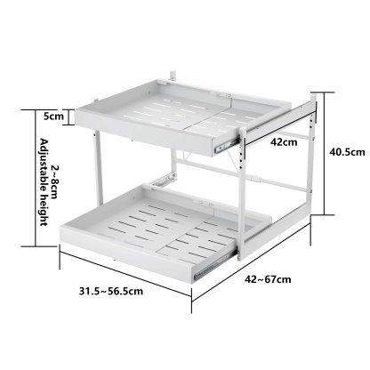 Kitchen Under Sink Cabinet Adjustable Width/Height Organizer Drawer Rack Pull Out Storage Holder Basket Shelf White