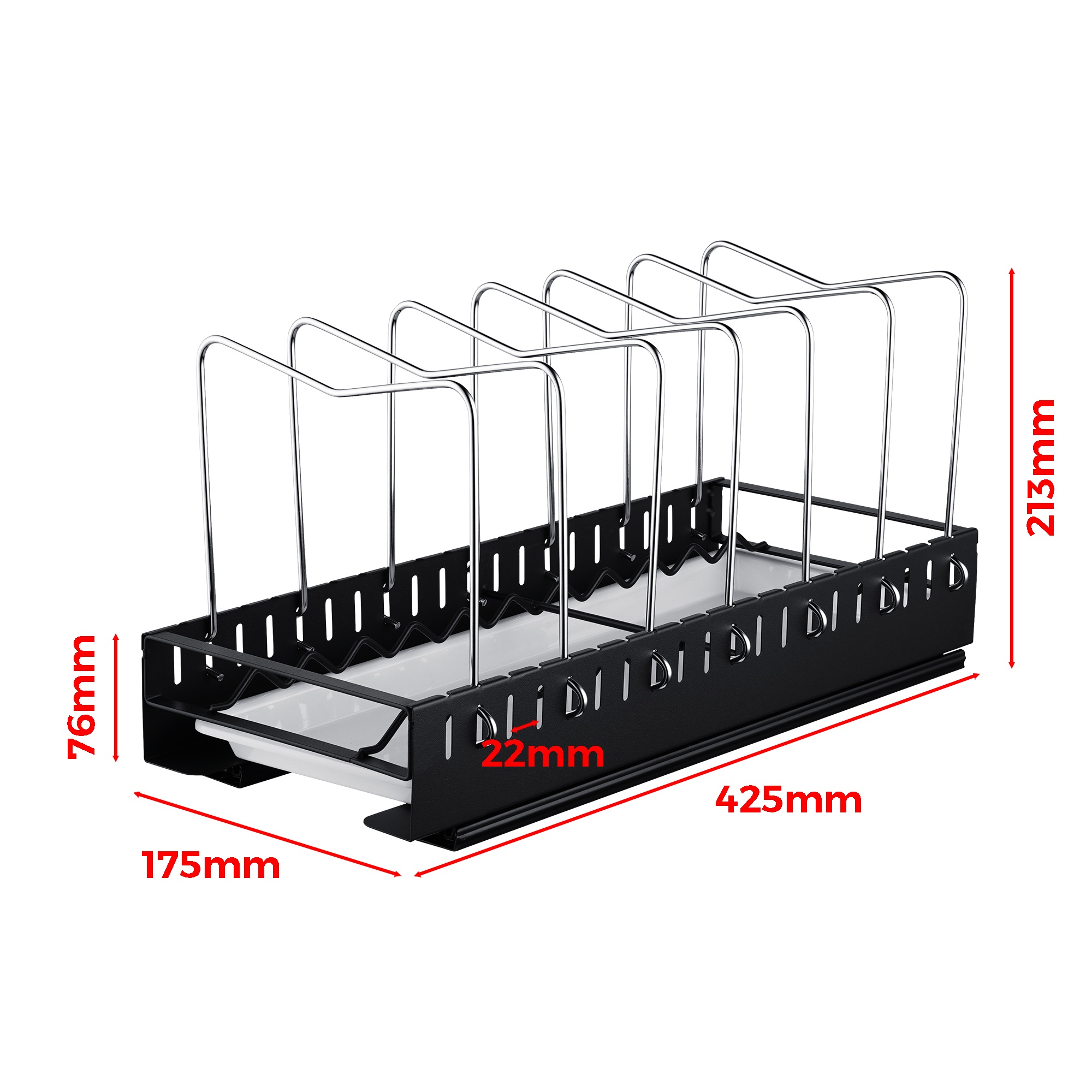 Under Cabinet Pull-Out Kitchen Cookware Storage Rack Pot Pan Organizer Holder Drain Tray Shelf Black/White