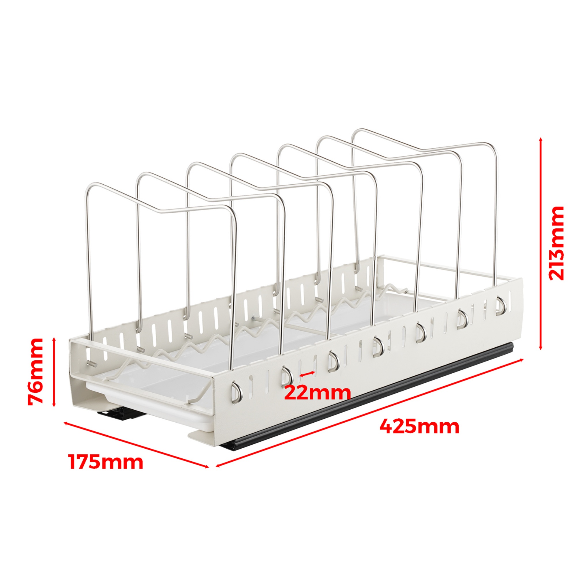 Under Cabinet Pull-Out Kitchen Cookware Storage Rack Pot Pan Organizer Holder Drain Tray Shelf Black/White