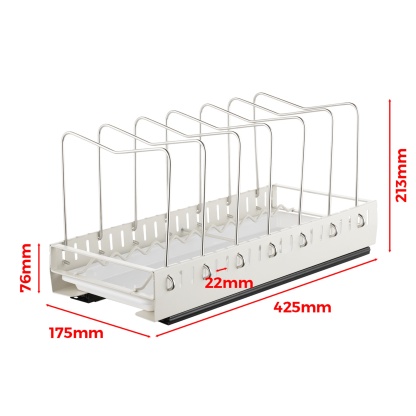 Under Cabinet Pull-Out Kitchen Cookware Storage Rack Pot Pan Organizer Holder Drain Tray Shelf Black/White