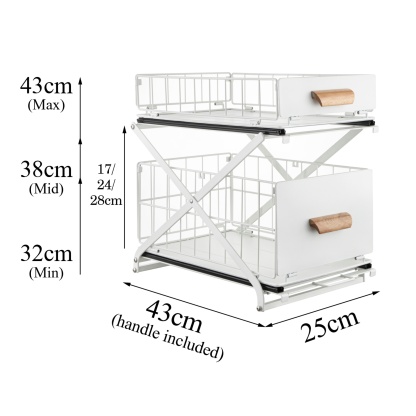 2 Tiers Slide-Out Kitchen Storage Rack Spice Jar Basket Adjustable Bathroom Cabinet Under Sink Organizer Shelf White / Black
