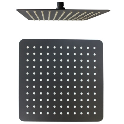 Bathroom 10“ Square Rainfall Twin Shower Set Super Thin Overhead Shower Head 3 Function Hand-held Shower Rose Gooseneck Shower Arm Diverter Chrome/Black