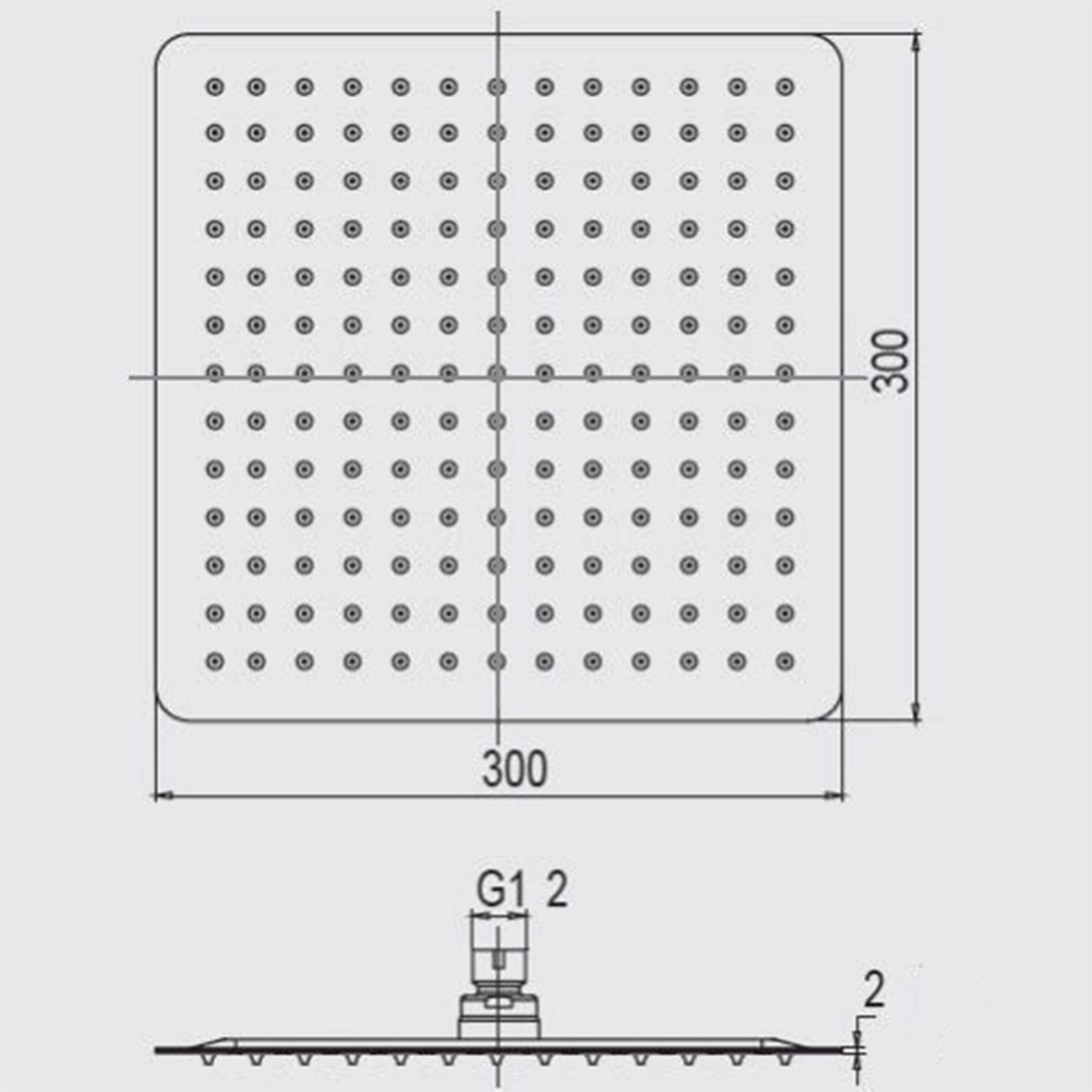 300mm 12'' Square Stainless Steel Overhead Rain Shower Head Bathroom 360° Swivel Shower Rose Silver/Black