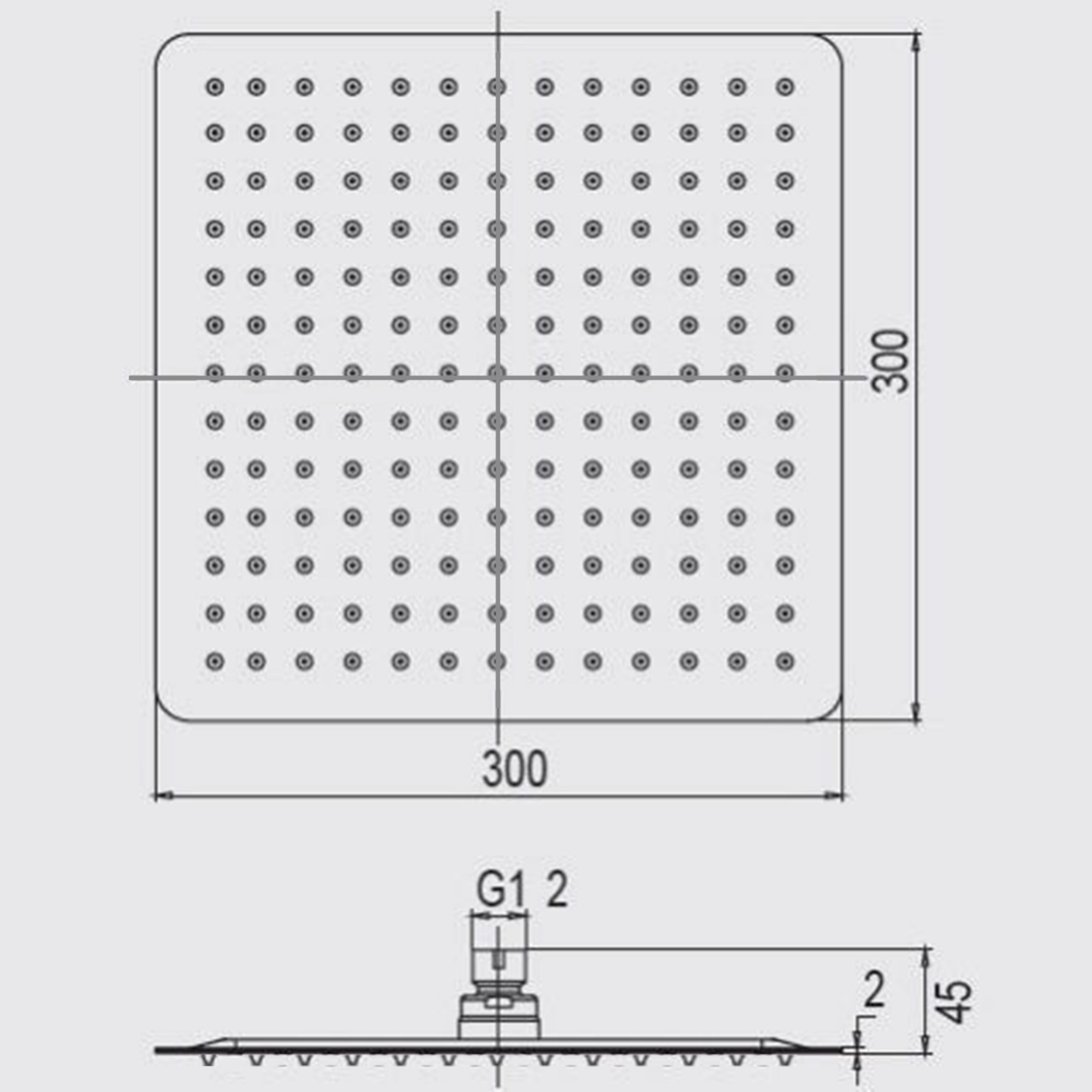 300mm 12'' Square Stainless Steel Overhead Rain Shower Head Bathroom 360° Swivel Shower Rose Silver/Black