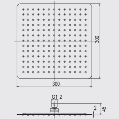 300mm 12'' Square Stainless Steel Overhead Rain Shower Head Bathroom 360° Swivel Shower Rose Silver/Black