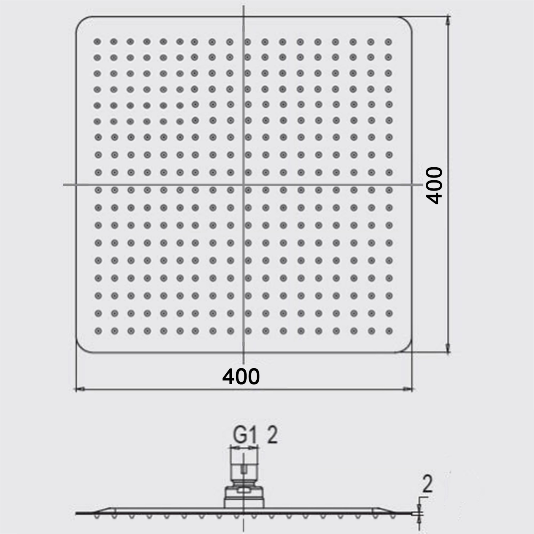 400mm 16'' Bathroom Square Stainless Steel Overhead Shower Head Super Thin Rainfall Bath Rose Black/Chrome