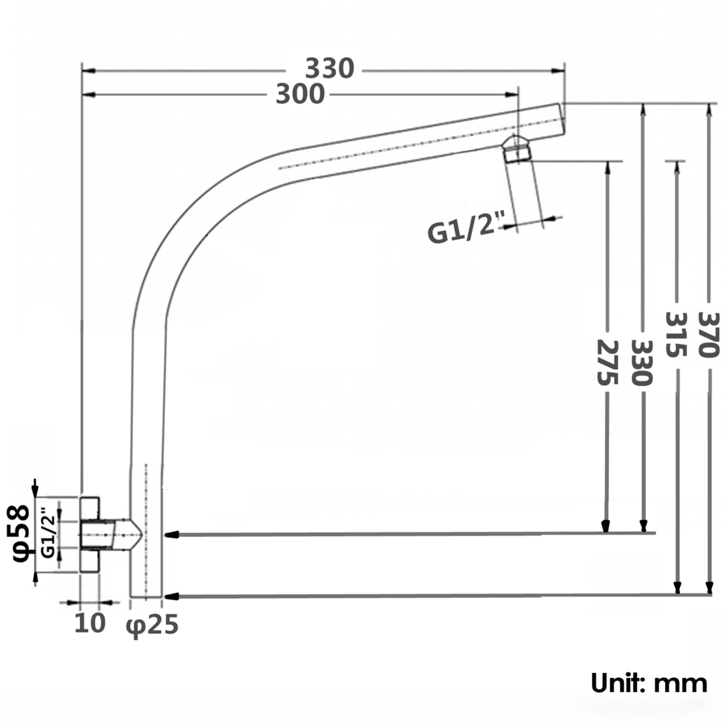 Round Gooseneck Wall Mounted Shower Arm Bathroom Extension Shower Arm for Rain Shower Head Set Chrome/Matte Black