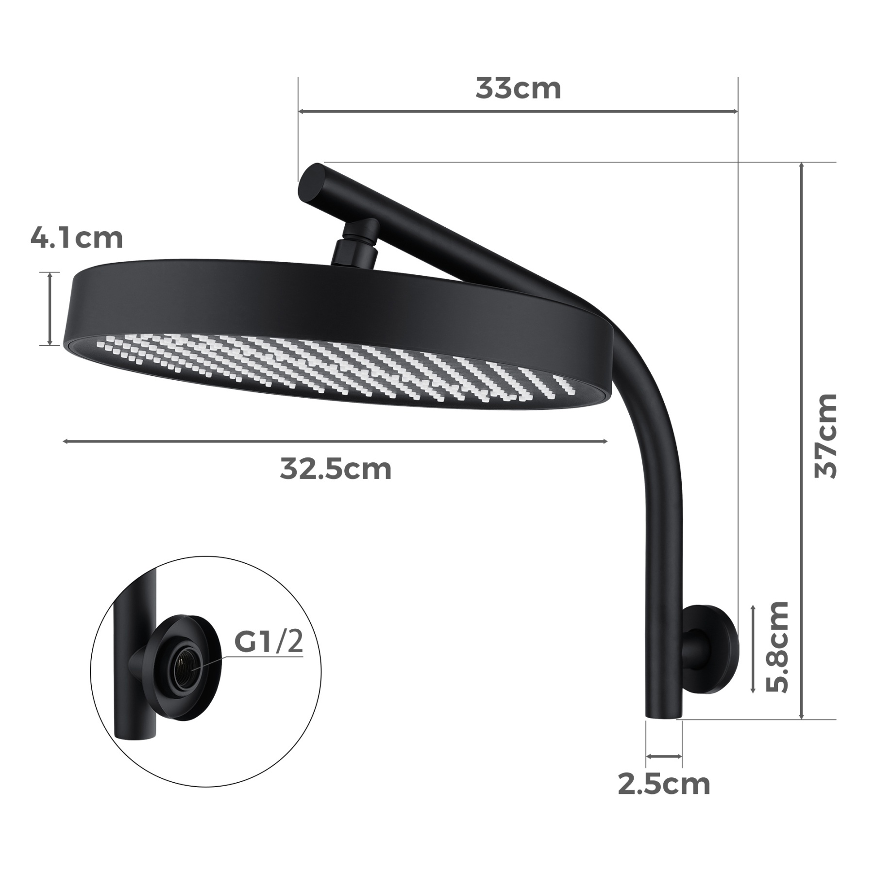 13'' Round Bath Shower Head Set Bathroom Swivel Overhead Shower Head Gooseneck Wall Shower Arm Chrome/Black