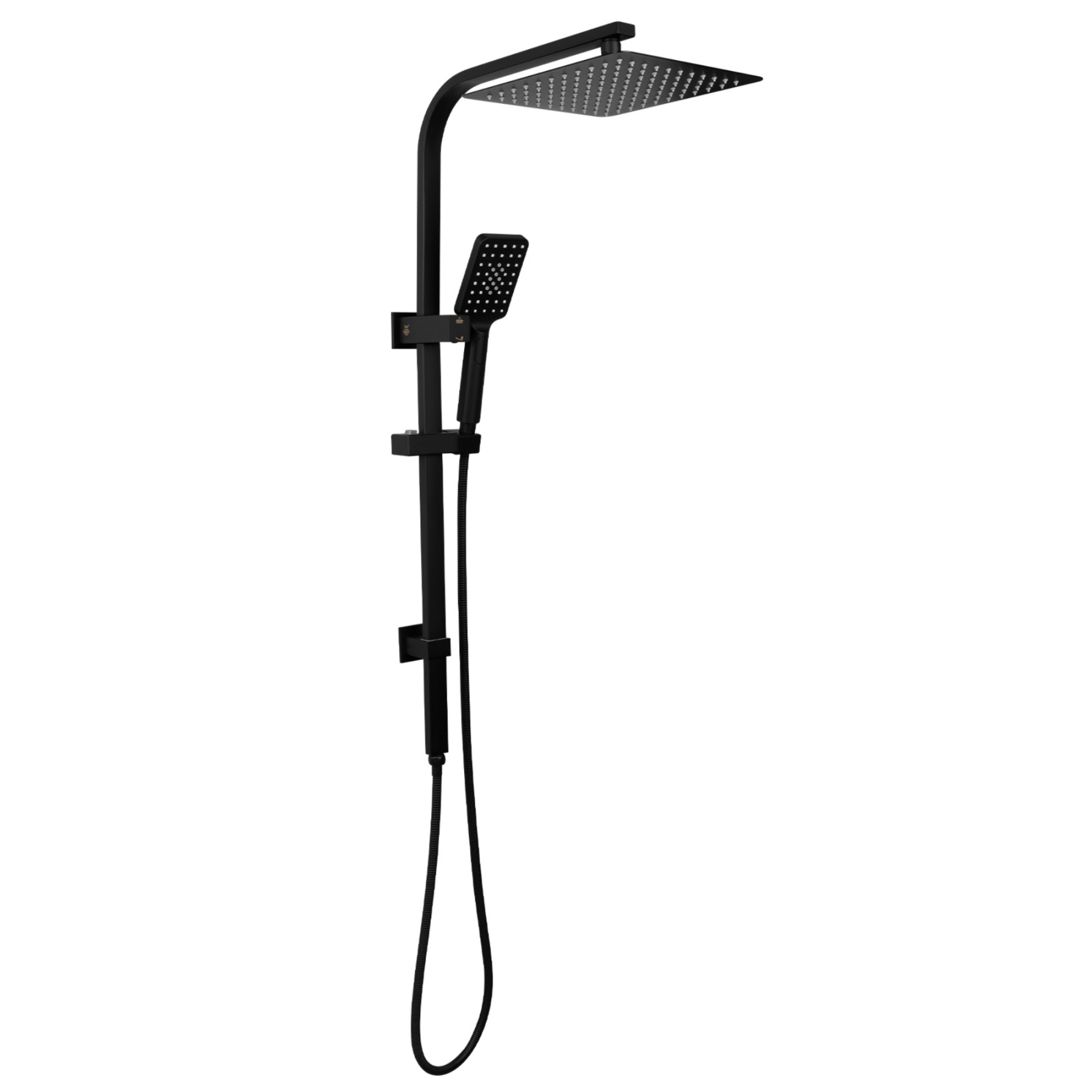 Bathroom 10“ Square Rainfall Twin Shower Set Super Thin Overhead Shower Head 3 Function Hand-held Shower Rose Gooseneck Shower Arm Diverter Chrome/Black