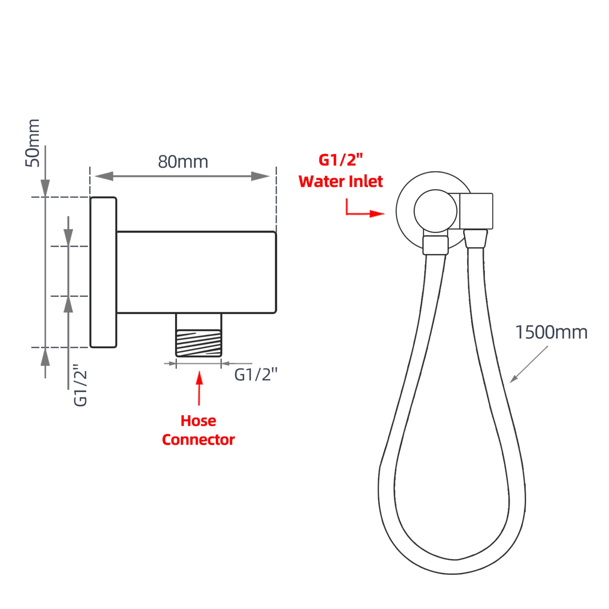 Round Swivel Handheld Shower Head Holder 1.5m Shower Hose Wall Mounted G1/2 Water Inlet Connector Chrome/Black
