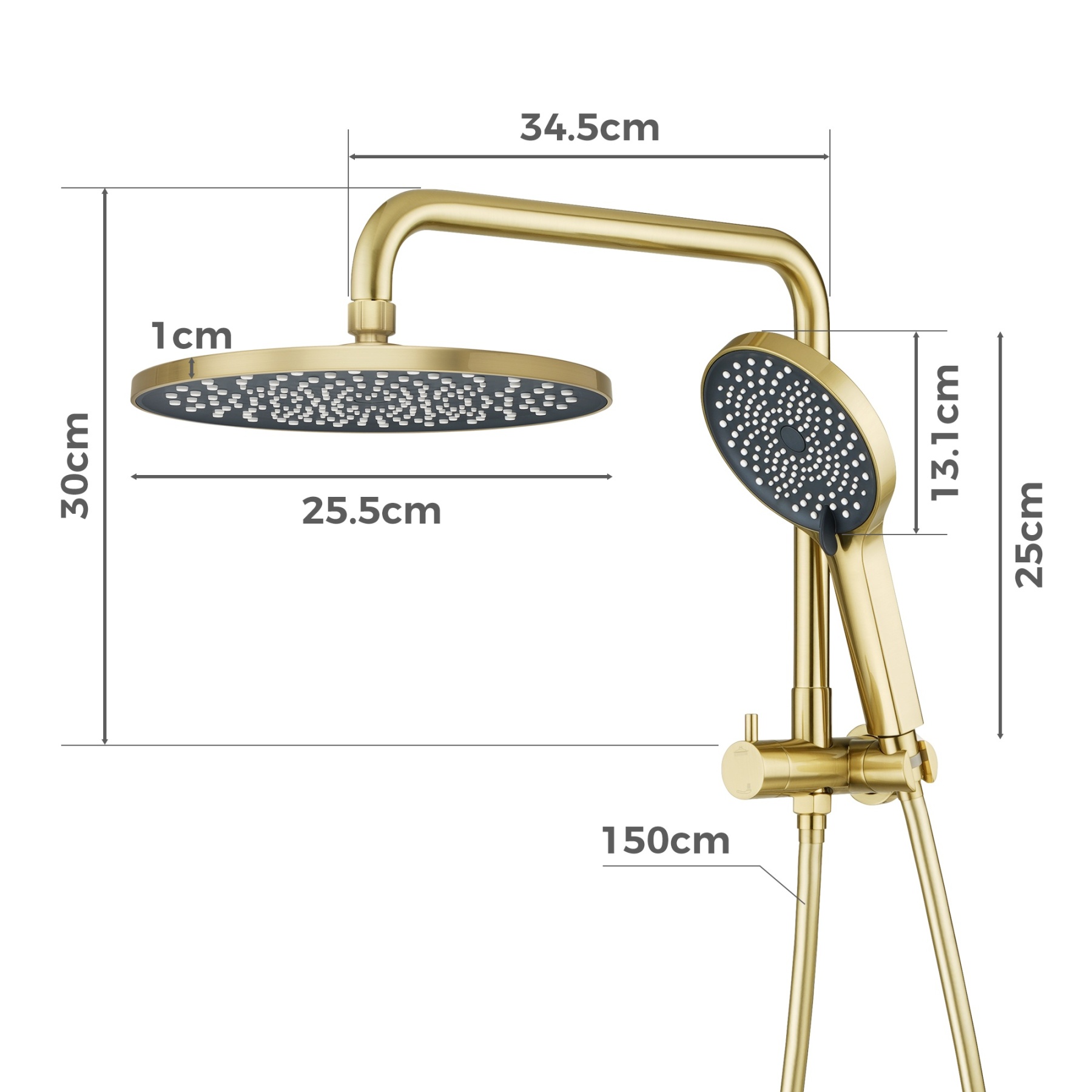Round 10“ Rainfall Shower Head Set Chrome Twin Shower 3 Function Hand-held Shower Head Shower Arm