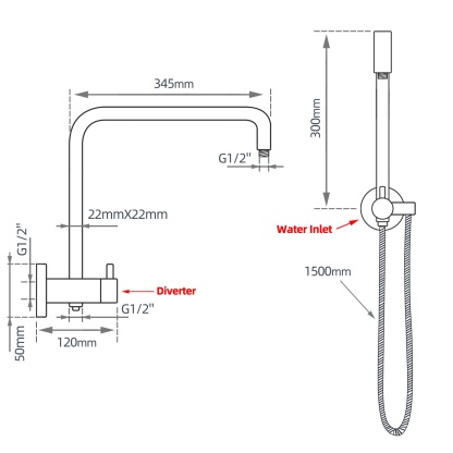 Chrome Twin Rail Shower Body Round Gooseneck Shower Wall Arm 1.5m Water Hose