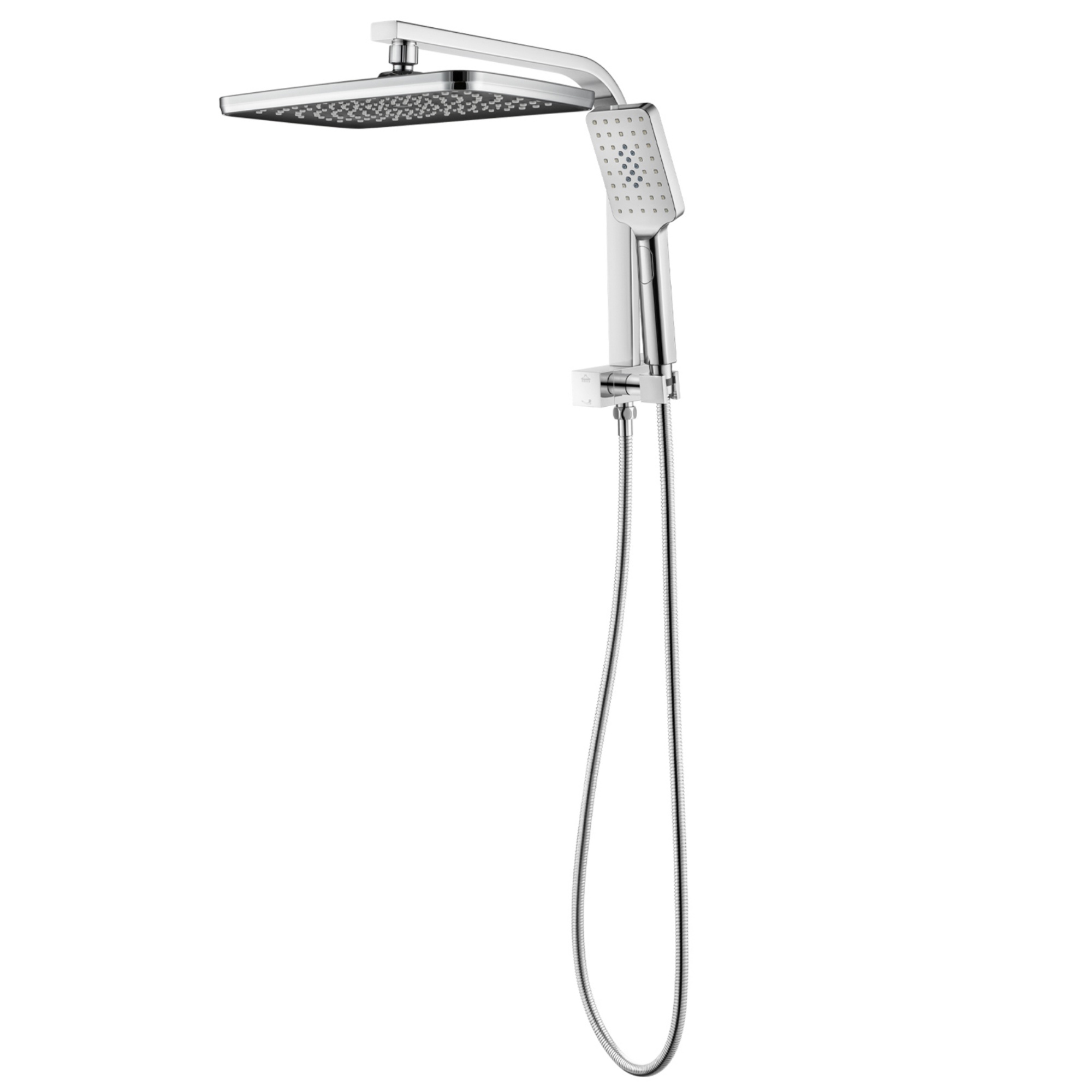 Rectangle 12“ Rainfall Shower Head Set Chrome Twin Shower 3 Function Hand-held Shower Head Shower Arm