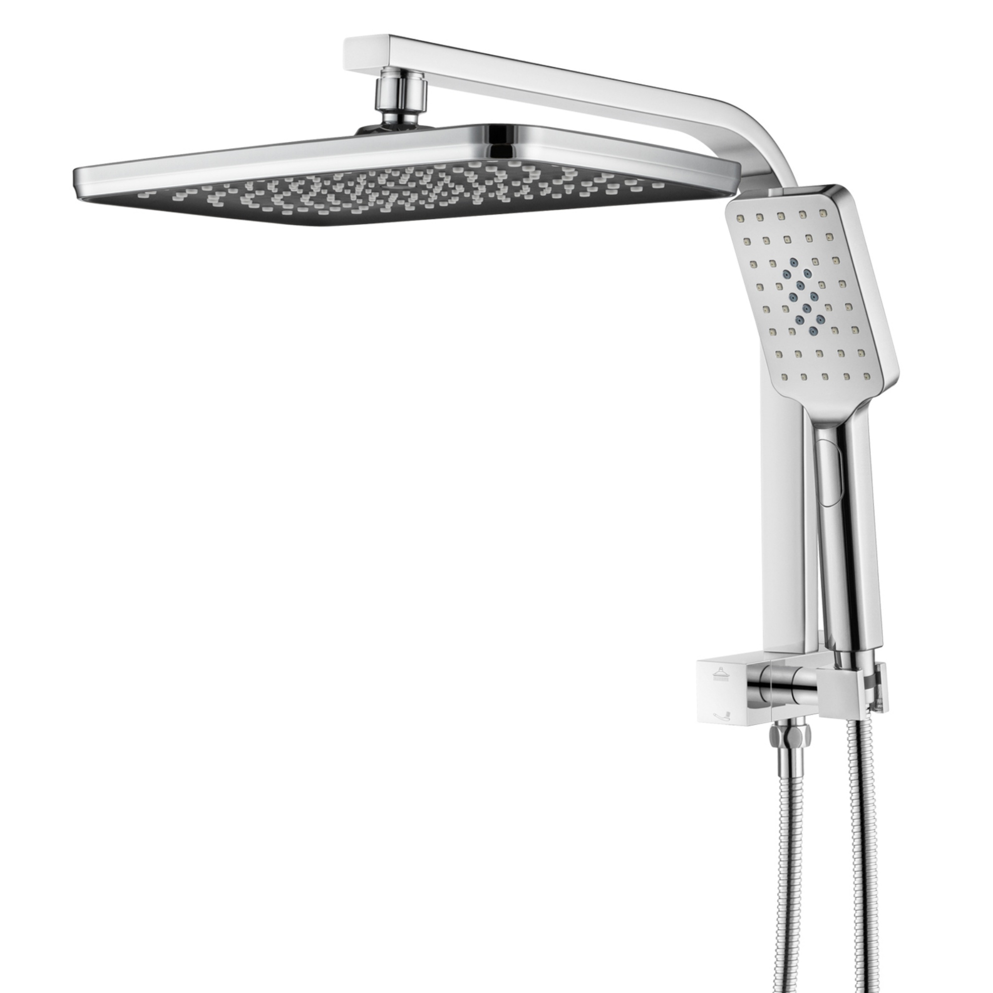 Rectangle 12“ Rainfall Shower Head Set Chrome Twin Shower 3 Function Hand-held Shower Head Shower Arm