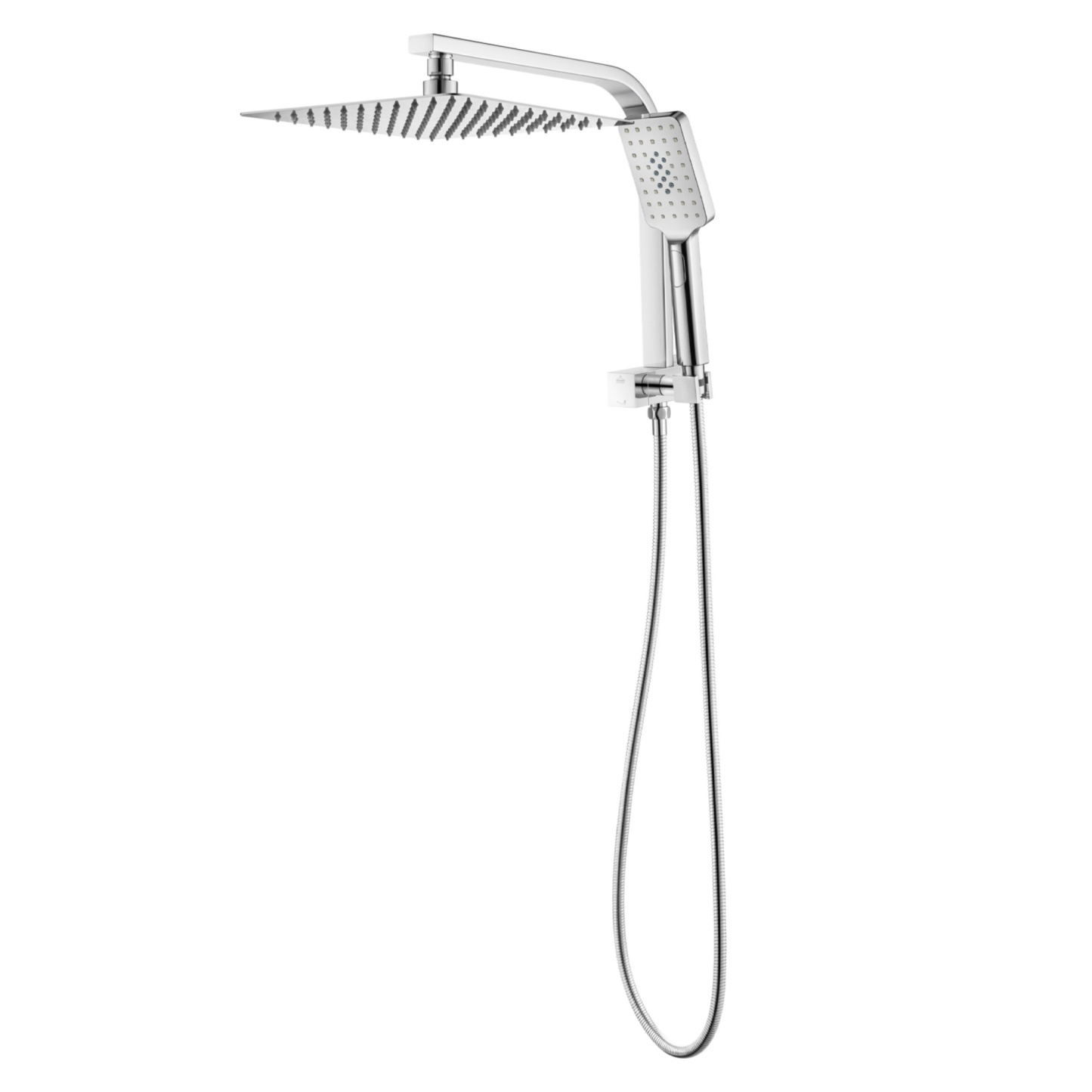 10“ Rectangle Rainfall Twin Shower Set Super Thin Overhead Shower Head 3 Function Hand-held Shower Rose Gooseneck Shower Arm Chrome/Black