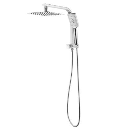Bathroom 8“ Rectangle Rain Twin Shower Set Super Thin Overhead Shower Head 3 Function Hand-held Shower Rose Gooseneck Shower Arm Chrome/Black