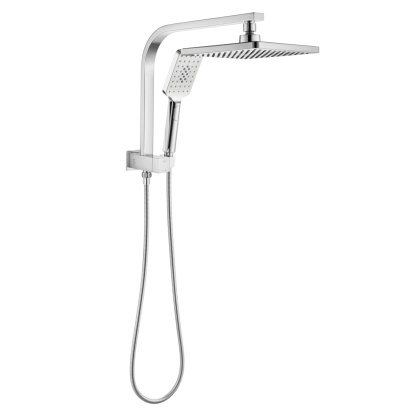 200mm 8'' Square Rainfall Shower Head Set Bathroom Twin Shower Handheld Diverter 3 Function Handheld Shower Head Gooseneck Shower Arm Chrome/Black/Gunmetal Grey