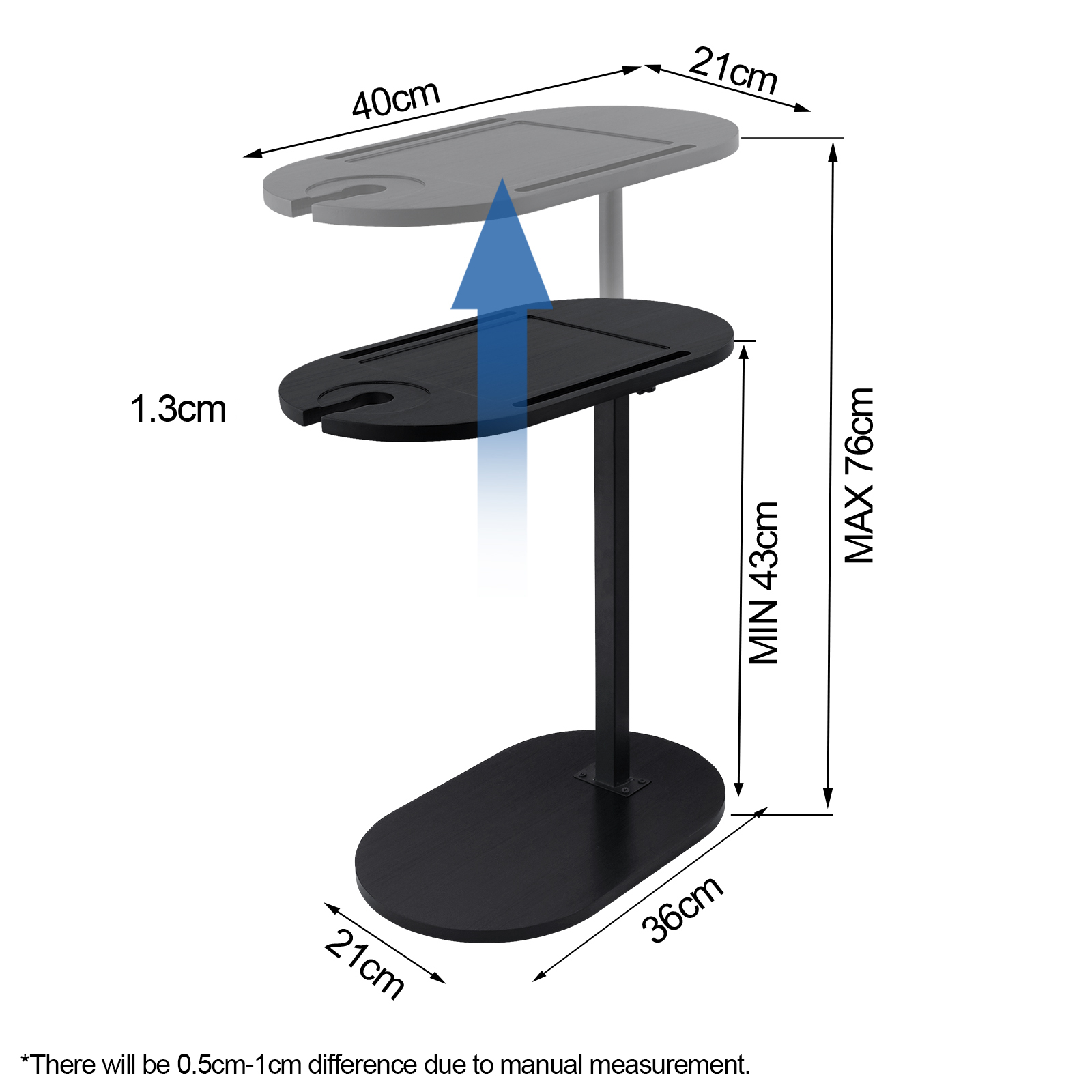 Bamboo Black Bath Tub Caddy C Shape Side End Table Height Adjustable Coffee Tray Rotating Wine Glass Phone Holder