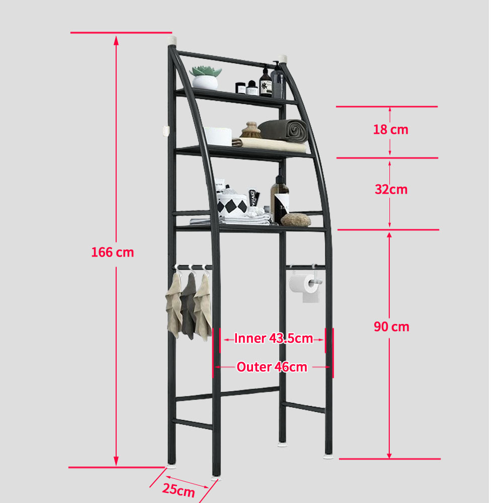 Bathroom Rack Shelves Over Toilet Storage Shelves Washer Dryer Shelf Laundry washing machine Rack Black