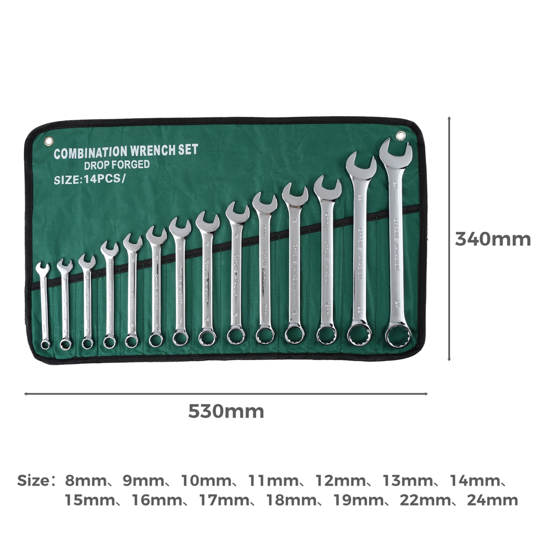 14PCs Dual Purpose Spanner Set Combination Ring Open End Wrench Hand Tool Kit