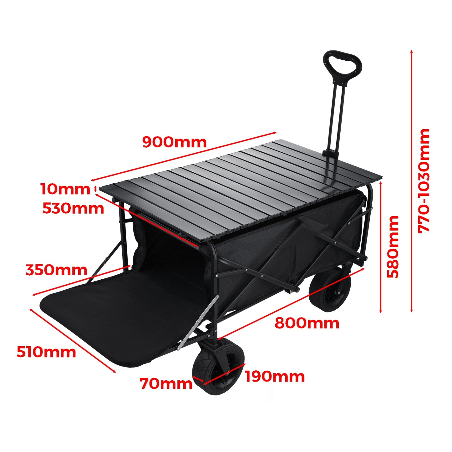 Outdoor Foldable Wagon Cart Extended Beach Garden Trolley Tabletop Lockable Wheels