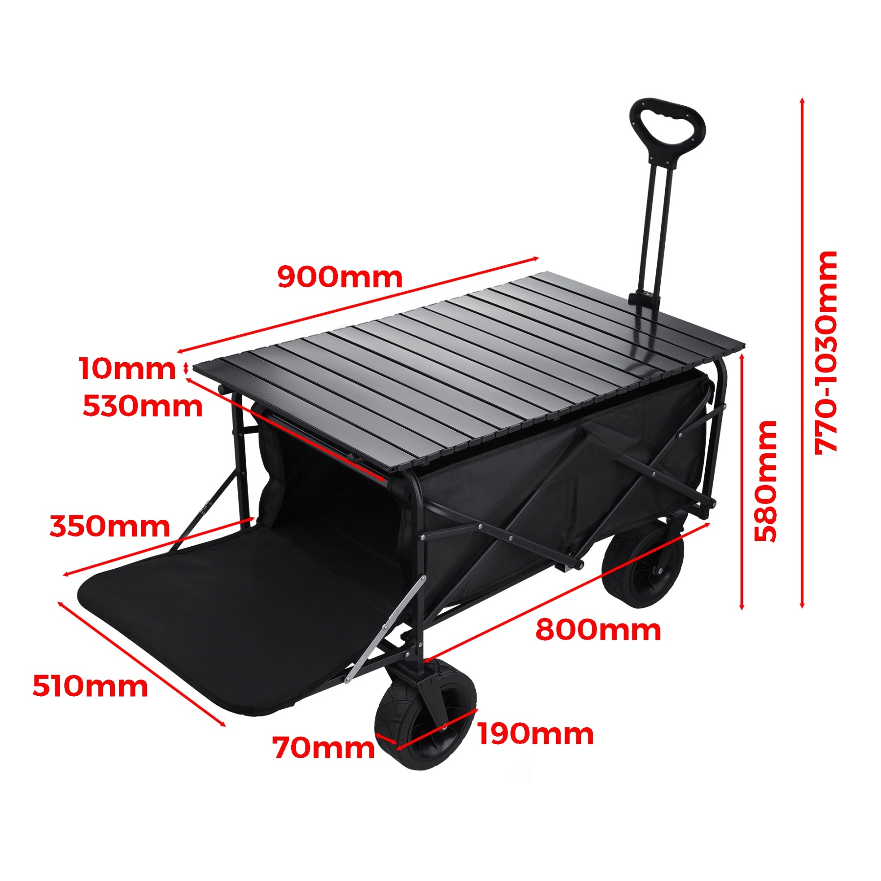Outdoor Foldable Wagon Cart Extended Beach Garden Trolley Tabletop Lockable Wheels