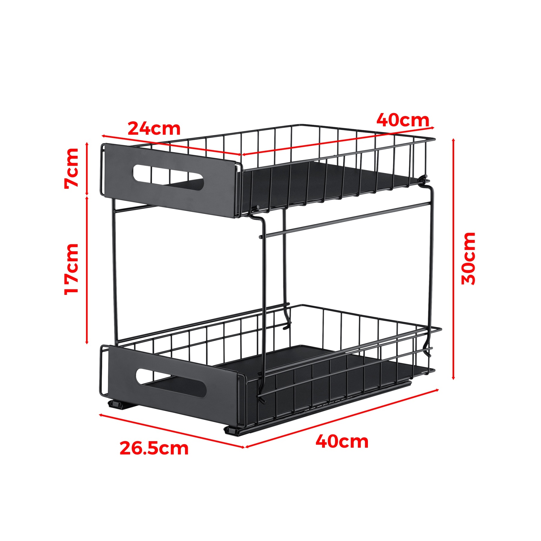 2 Tier Pull-Out Under Sink Organizer Rack Kitchen Bathroom Essentials Storage Pull-Out Cabinet Drawer Black
