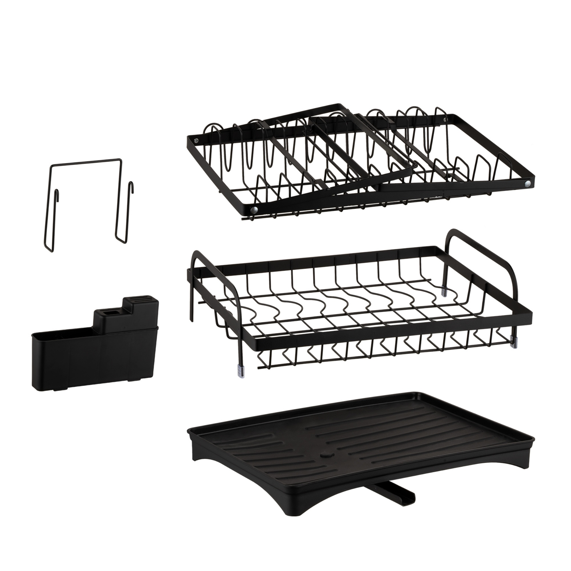 Kitchen Sink Drain Storage Rack Dish Bowl Cup Cutlery Drying Holder Black / White