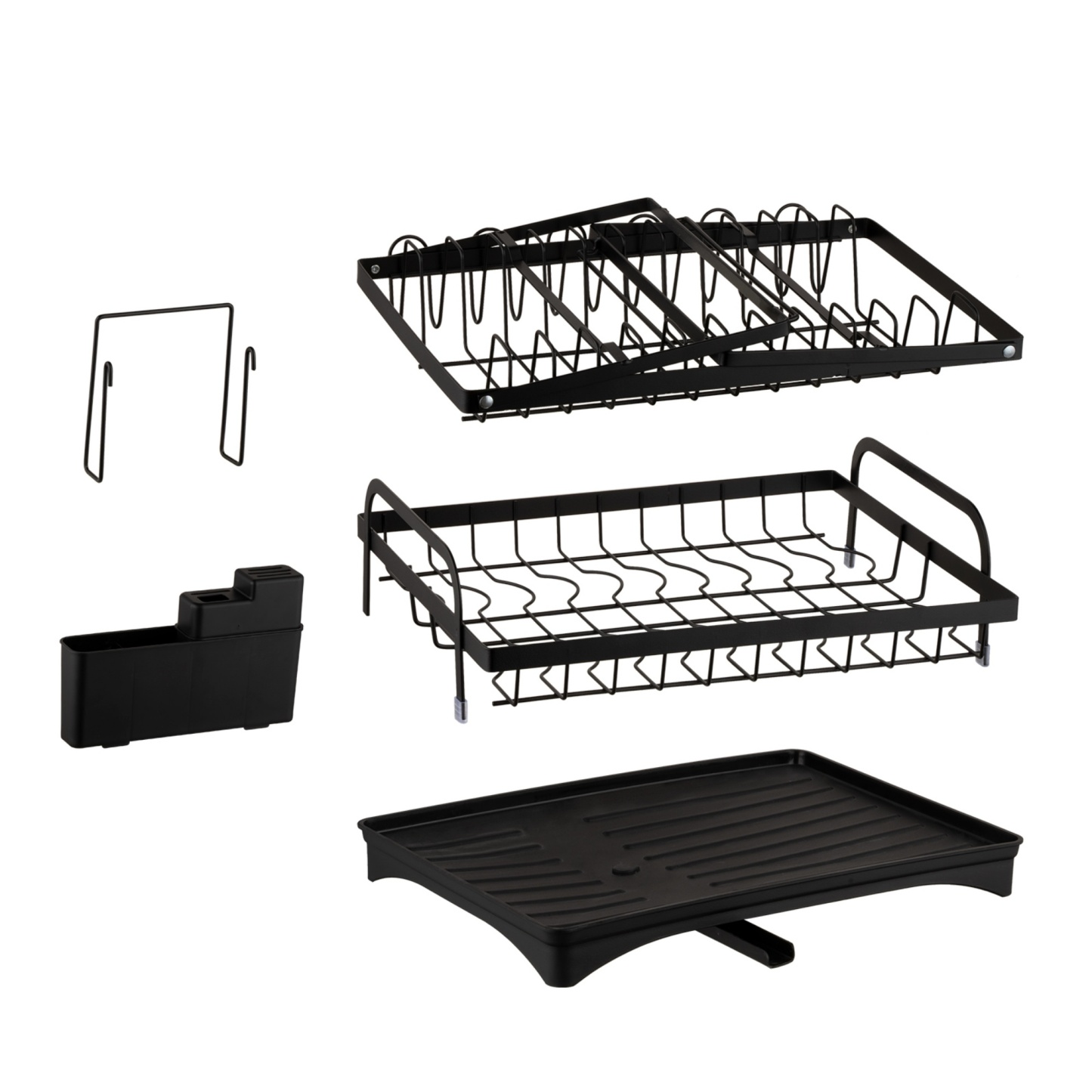 Kitchen Sink Drain Storage Rack Dish Bowl Cup Cutlery Drying Holder Black / White