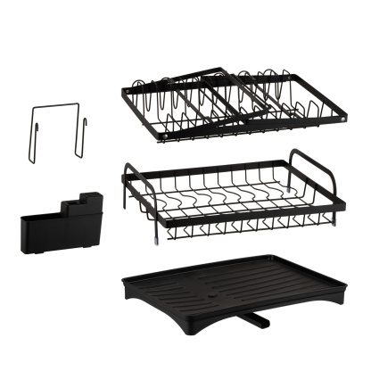 Kitchen Sink Drain Storage Rack Dish Bowl Cup Cutlery Drying Holder Black / White