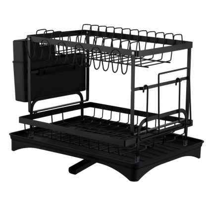 Kitchen Sink Drain Storage Rack Dish Bowl Cup Cutlery Drying Holder Black / White
