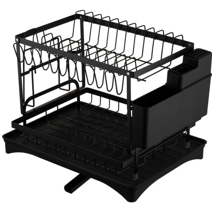 Kitchen Sink Drain Storage Rack Dish Bowl Cup Cutlery Drying Holder Black / White
