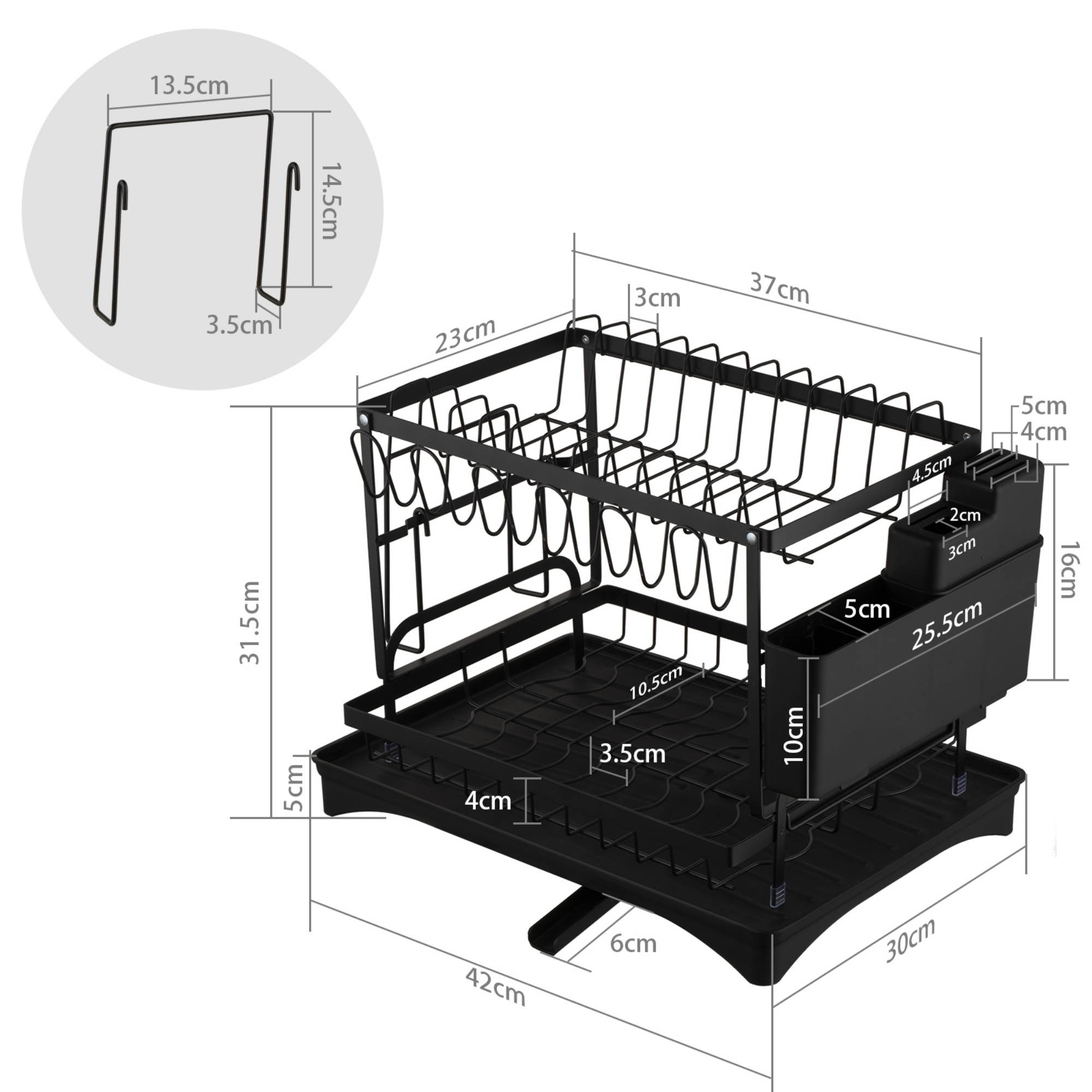 Kitchen Sink Drain Storage Rack Dish Bowl Cup Cutlery Drying Holder Black / White