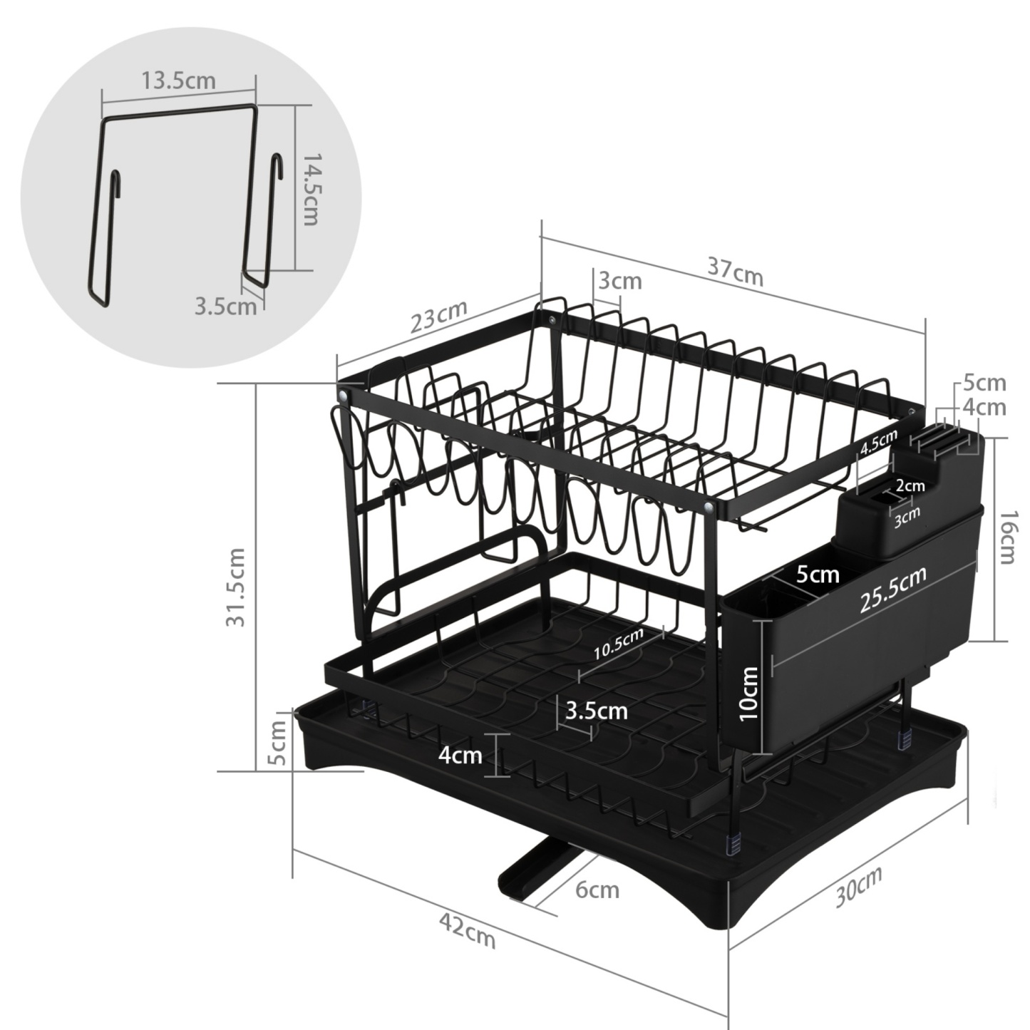 Kitchen Sink Drain Storage Rack Dish Bowl Cup Cutlery Drying Holder Black / White
