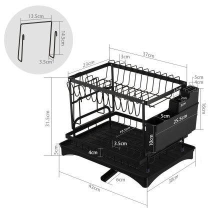 Kitchen Sink Drain Storage Rack Dish Bowl Cup Cutlery Drying Holder Black / White
