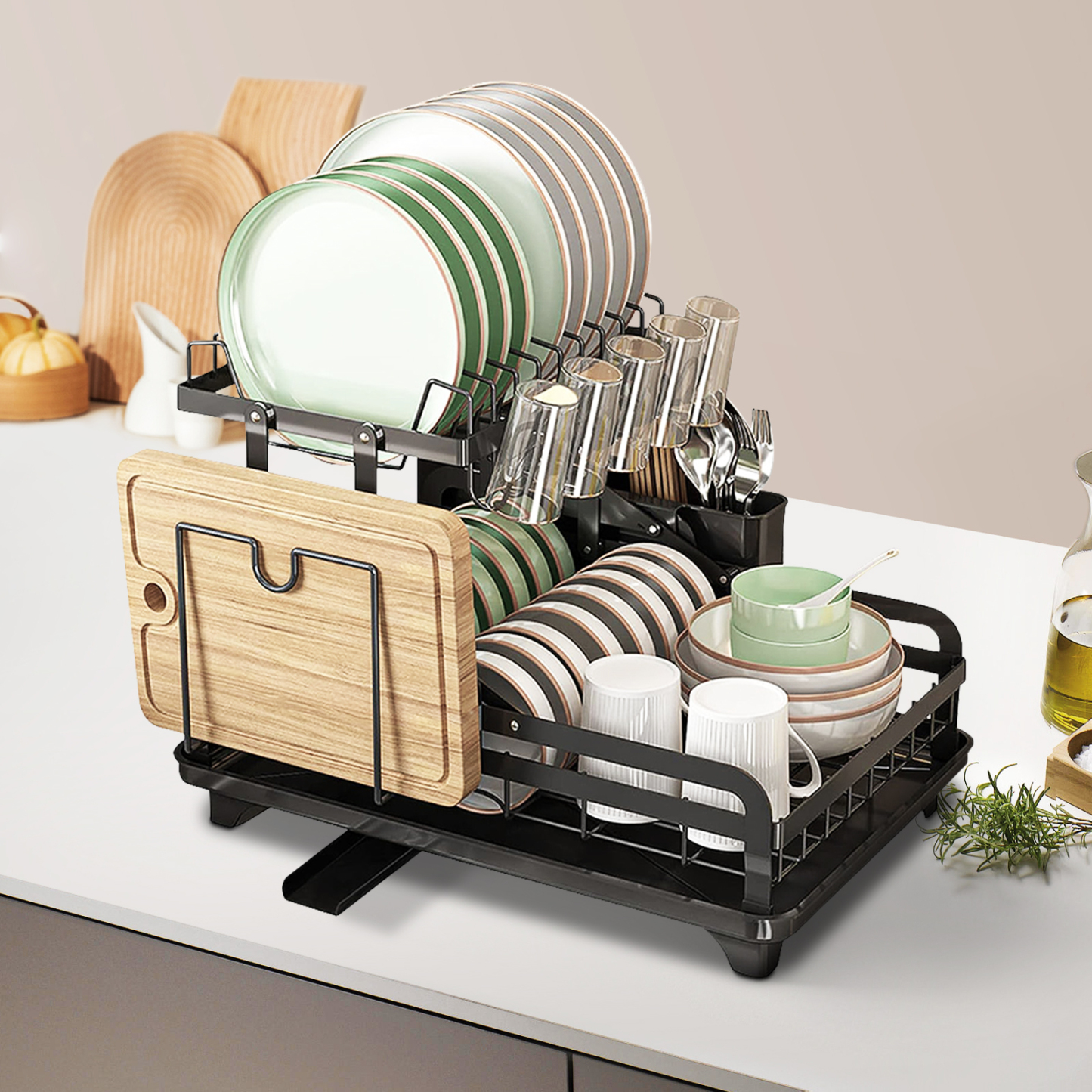 2 Tiers Dish Bowl Storage Rack Over Sink Drainer Kitchen Plate Cup Drying Holder