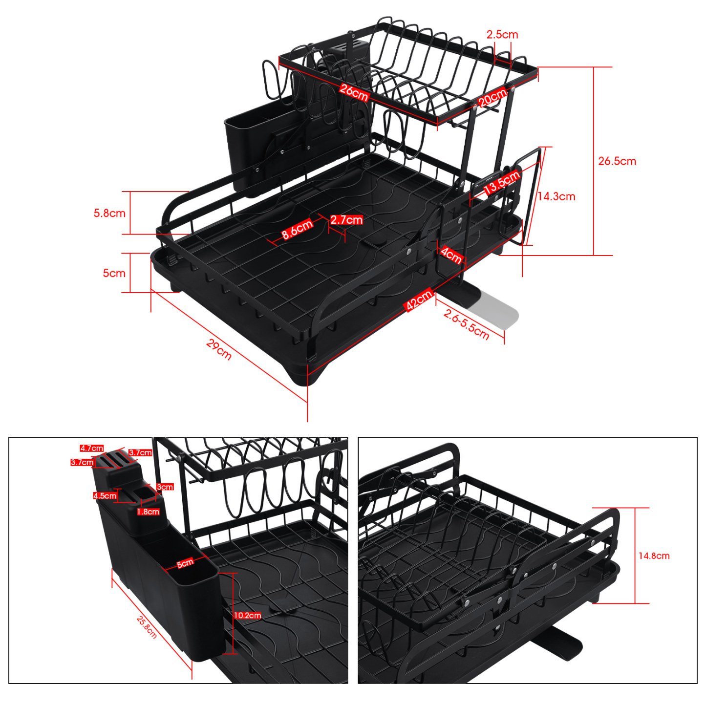 2 Tiers Dish Bowl Storage Rack Over Sink Drainer Kitchen Plate Cup Drying Holder